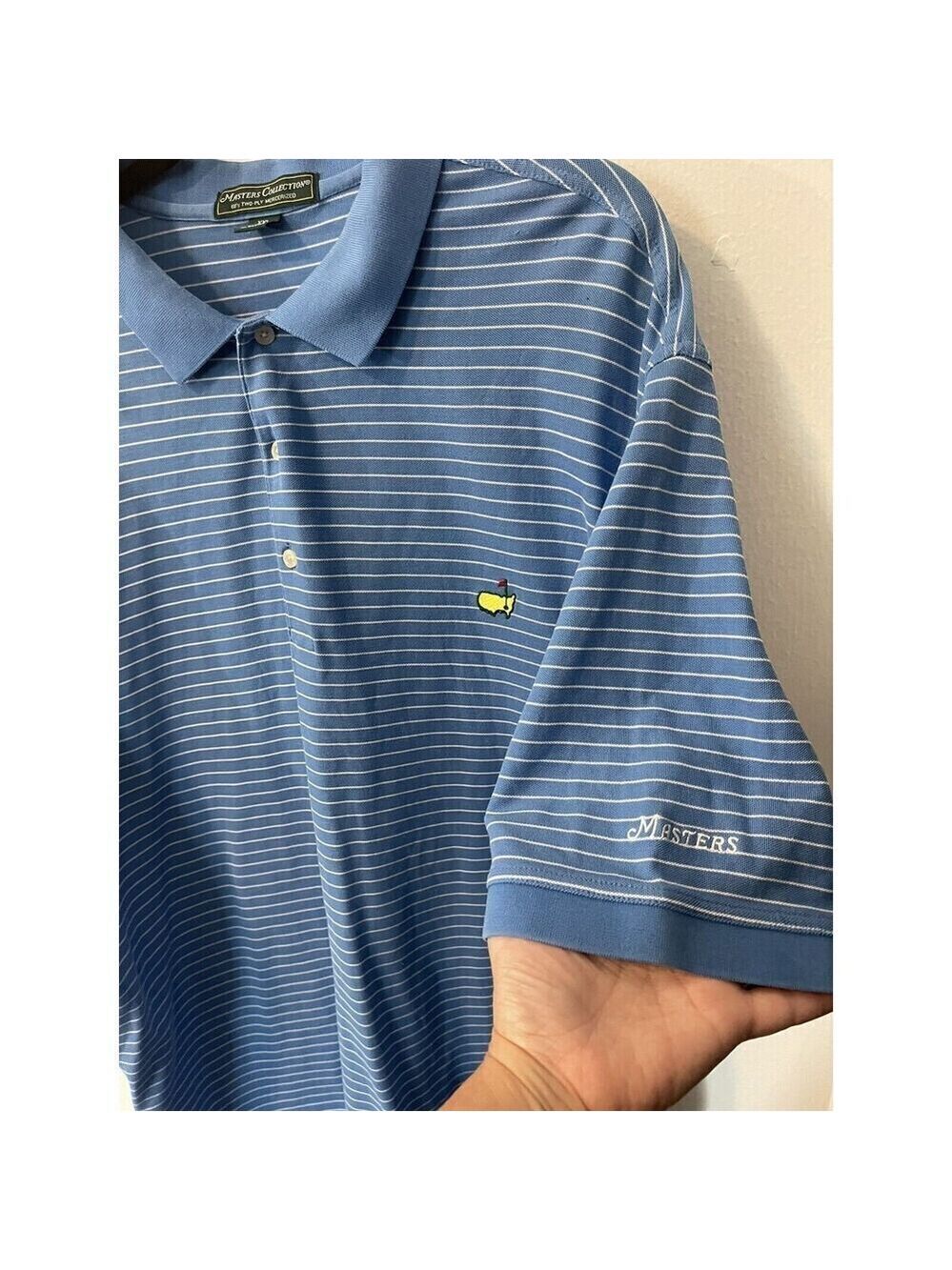 Masters Golf Polo Shirt Blue & White Striped Size XXL Cotton Mesh 2 Ply Logo - Picture 4 of 9